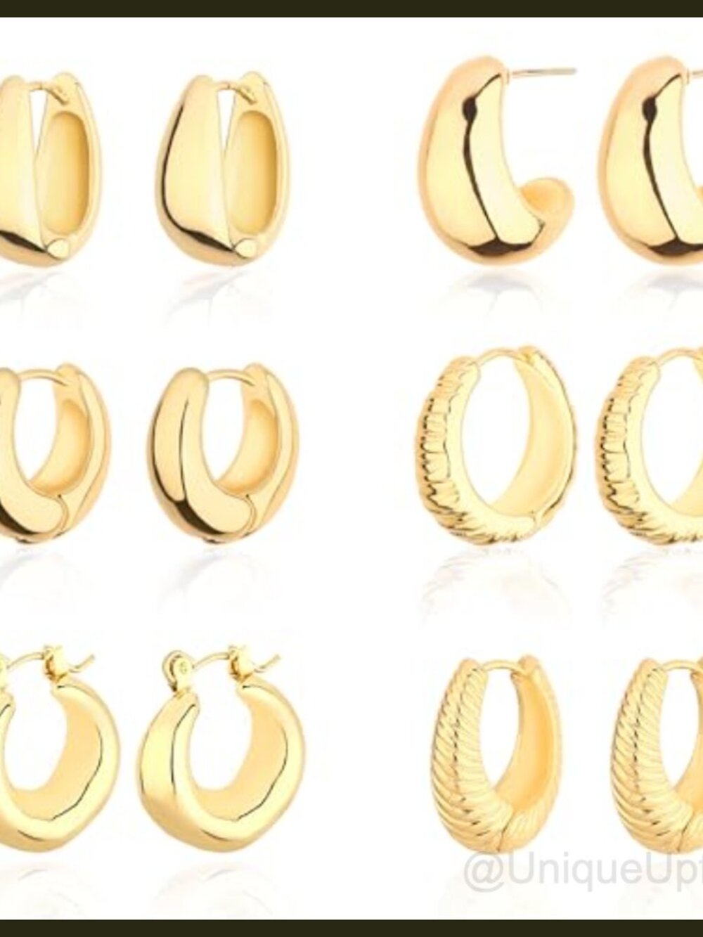 14K Gold Plated Chunky Hoop Earrings Set Hypoallergenic Lightweight Huggie Hoops